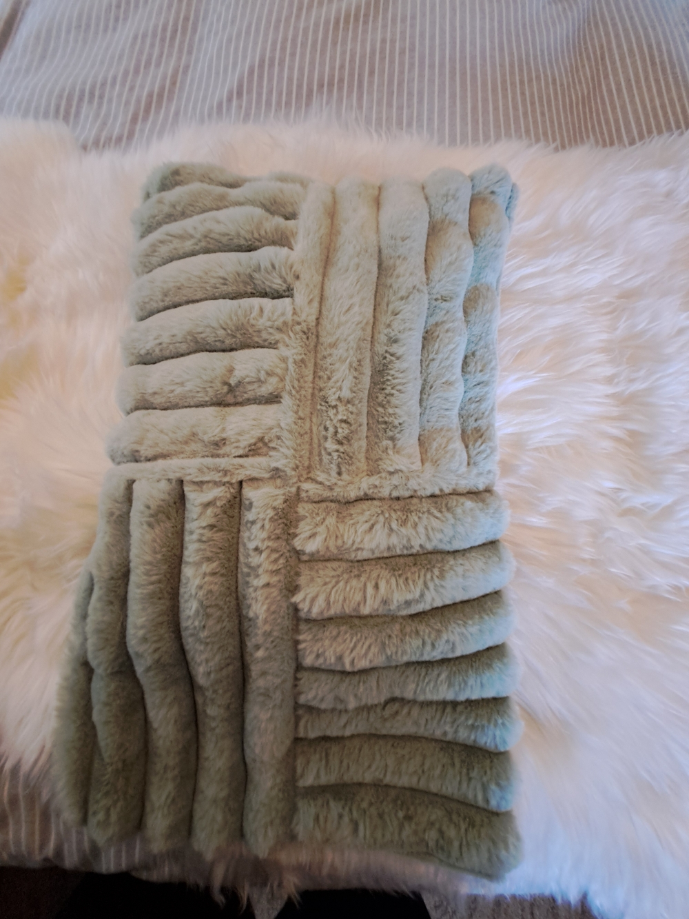 Plush Faux Fur Decorative Pillow - Sage Green